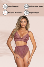 Load image into Gallery viewer, Lace Bralette Set with Peek-a-Boo Cups – Adjustable Straps, Gold Hardware & High-Waisted Panty with Ribbon Tie Back