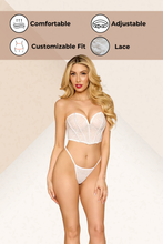 Load image into Gallery viewer, Shiny Rose Patterned Lace Bustier and Thong Set with Rhinestone and Pearl Trim