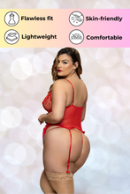 Load image into Gallery viewer, Two piece bustier set, Lace and heart mesh bustier with removable garters and G-string
