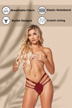 Load image into Gallery viewer, Pleather Strappy Thong with Studded Detail and O-Ring Accents – Sexy Faux Leather Lingerie Panty