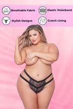 Load image into Gallery viewer, Sexy Lace G-String Thong for Women – Stretch Galloon Lace with Gold Charm & Strappy Back