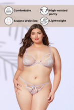 Load image into Gallery viewer, Two-Piece Bra and Panty Set with Heart Ring, Strappy Demi Cup Bra & Sheer Lace Thong
