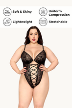 Load image into Gallery viewer, Snakeskin Knitted Stretch Lace Teddy, Sheer Mesh Front Inset Bodysuit