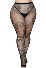 Load image into Gallery viewer, Calavera Plus Lace Skull Fishnet Tights