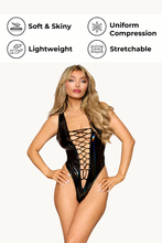 Load image into Gallery viewer, Black Faux-Leather Teddy with Holographic Shine