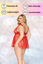 Load image into Gallery viewer, Eyelash lace babydoll and G-string set