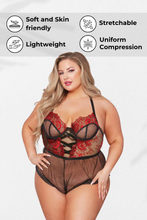 Load image into Gallery viewer, Sexy Floral Embroidery Lace Teddy – High Cut Leg Lingerie Bodysuit with Lace-Up Detail & Racerback Straps