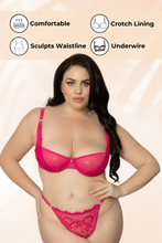 Load image into Gallery viewer, Two-Piece Eyelash Lace & Mesh Bra Set with Rhinestone Straps & Gold Hardware