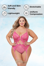 Load image into Gallery viewer, Lace & Dot Mesh Teddy with Removable Collar, Underwire, Gold Hardware & Removable Garters