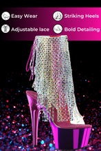 Load image into Gallery viewer, Stiletto Heel Ankle Boot with Chrome Platform and Rhinestone Fringe