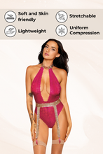 Load image into Gallery viewer, Halter teddy and separate chainmail garter belt