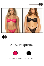 Load image into Gallery viewer, Two-Piece Eyelash Lace & Mesh Bra Set with Rhinestone Straps & Gold Hardware
