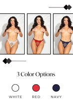 Load image into Gallery viewer, Eyelash Lace & Dot Mesh G-String – Sexy Lingerie with Satin Ribbon Bows