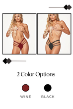 Load image into Gallery viewer, Pleather Strappy Thong with Studded Detail and O-Ring Accents – Sexy Faux Leather Lingerie Panty