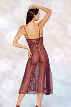 Load image into Gallery viewer, Dot Stretch Mesh and Eyelash Lace Midi-Length Gown with G-String Set