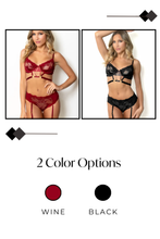 Load image into Gallery viewer, Two-Piece Lace & Mesh Bra Set with Lace-Up Front & Removable Garters – Includes Bra & Panty