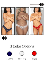 Load image into Gallery viewer, Eyelash Lace & Dot Mesh Cheeky Panty – Sexy Lingerie with Satin Ribbon Bow