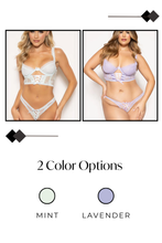 Load image into Gallery viewer, Lace-Up Floral Lace & Satin Bra and Panty Set – 2 Piece Longline Lingerie Set with Underwire