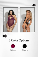 Load image into Gallery viewer, Lace & Mesh Teddy Lingerie – Underwire Bodysuit with Adjustable Halter Neck, High Cut Leg & Attached Garters