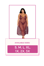 Load image into Gallery viewer, Dot Stretch Mesh and Eyelash Lace Midi-Length Gown with G-String Set