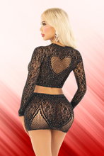 Load image into Gallery viewer, Wildest Dreams Crop Top and Skirt Set, Rhinestone Lingerie Set