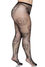 Load image into Gallery viewer, Calavera Plus Lace Skull Fishnet Tights
