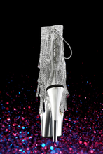 Load image into Gallery viewer, Stiletto Heel Ankle Boot with Chrome Platform and Rhinestone Fringe