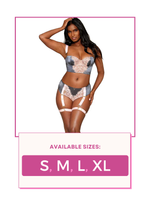 Load image into Gallery viewer, Satin and eyelash lace longline bra and garter panty