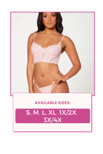 Load image into Gallery viewer, Two Piece Floral Embroidery Mesh Bustier & G-String Set – Sexy Lingerie with Adjustable Straps & Gold Hardware