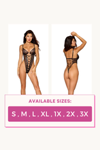 Load image into Gallery viewer, Snakeskin Knitted Stretch Lace Teddy, Sheer Mesh Front Inset Bodysuit