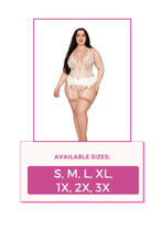 Load image into Gallery viewer, Rose Embroidery Teddy and Satin Garter Belt Set with Rosette Detail