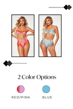 Load image into Gallery viewer, Sexy 2-Piece Lace Lingerie Set – Lace & Mesh Bra with Bow Tie Detail & Matching Boyshort Panty