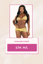 Load image into Gallery viewer, Rhinestone mesh wrap around bra set and sarong, Three Piece Lingerie Set