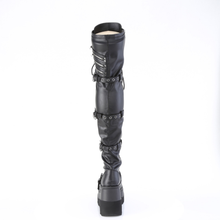 Load image into Gallery viewer, Platform Stretch Thigh-High Boots with Quad Skull Buckle Straps & Inner Zip