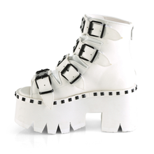 Load image into Gallery viewer, 3.5" Chunky Heel Studded Platform Bootie Sandal with Buckle Straps and Back Zip