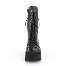 Load image into Gallery viewer, 3.5" Chunky Heel Platform Lace-Up Mid-Calf Boot with Side Zip Closure
