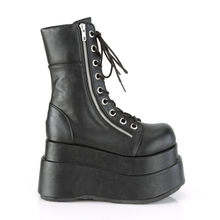 Load image into Gallery viewer, Tiered Platform Lace-Up Mid-Calf Boot with Dual Metal Zip Closures