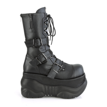 Load image into Gallery viewer, 4" Platform Lace-Up Mid-Calf Boot with Triple Buckle Straps and Back Zip