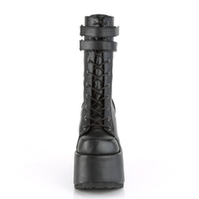 Load image into Gallery viewer, 5" Chunky Heel 3" Platform Lace-Up Mid-Calf Boots with Double Hook & Loop Straps and Back Zip Closure