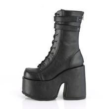 Load image into Gallery viewer, 5" Chunky Heel 3" Platform Lace-Up Mid-Calf Boots with Double Hook & Loop Straps and Back Zip Closure