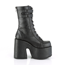 Load image into Gallery viewer, 5" Chunky Heel 3" Platform Lace-Up Mid-Calf Boots with Double Hook & Loop Straps and Back Zip Closure