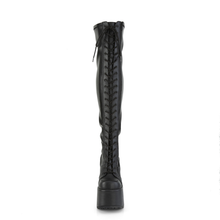 Load image into Gallery viewer, 5" Chunky Heel 3" Platform Lace-Up Stretch Thigh-High Boots with Full-Length Outside Metal Zip