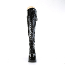 Load image into Gallery viewer, 5" Chunky Heel 3" Platform Lace-Up Stretch Wide Calf Thigh-High Boots with Full-Length Outside Metal Zip