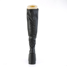 Load image into Gallery viewer, 5" Chunky Heel 3" Platform Lace-Up Stretch Wide Calf Thigh-High Boots with Full-Length Outside Metal Zip