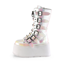 Load image into Gallery viewer, Platform Lace-Up Front Mid-Calf Boots with 6 Cone-Studded Buckle Straps and Inner Side Metal Zip