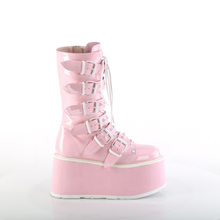 Load image into Gallery viewer, Platform Lace-Up Front Mid-Calf Boots with 6 Cone-Studded Buckle Straps and Inner Side Metal Zip