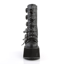 Load image into Gallery viewer, Platform Lace-Up Front Mid-Calf Boots with 6 Cone-Studded Buckle Straps and Inner Side Metal Zip
