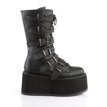 Load image into Gallery viewer, Platform Lace-Up Front Mid-Calf Boots with 6 Cone-Studded Buckle Straps and Inner Side Metal Zip