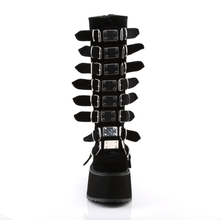 Load image into Gallery viewer, Platform Knee-High Boots with 8 Buckle Straps, Metal Plate Details, and Back Metal Zip Closure