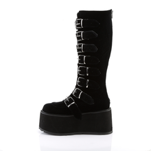 Load image into Gallery viewer, Platform Knee-High Boots with 8 Buckle Straps, Metal Plate Details, and Back Metal Zip Closure